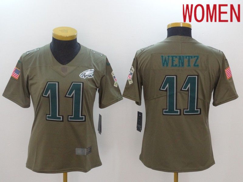 Women Philadelphia Eagles 11 Wentz green Nike Olive Salute To Service Limited NFL Jersey